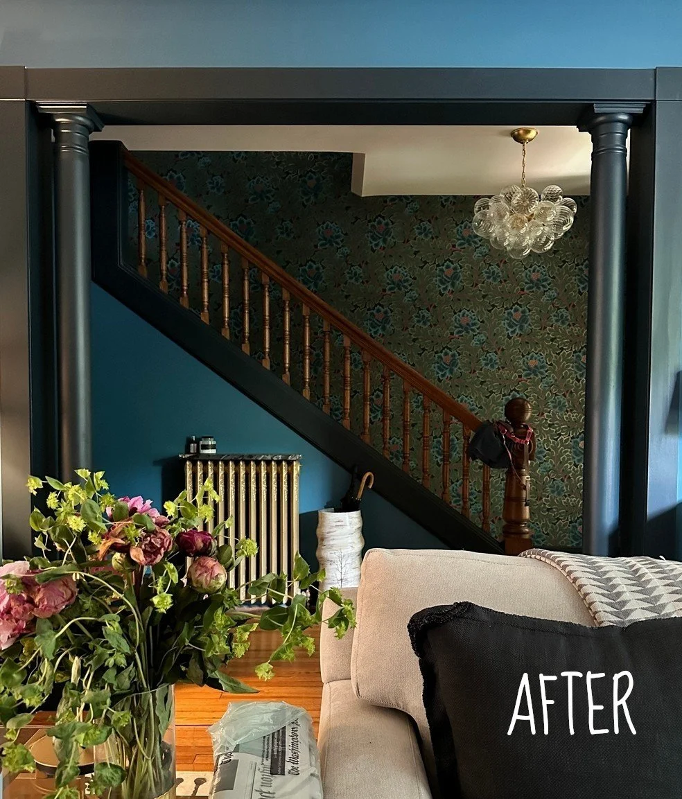 With interior design, transformation is always the goal.  Sometimes a full renovation is required, but many times we can achieve dramatic results with just paint, wallpaper, and updated lighting...
...just like we did here for this Capitol Hill home!
