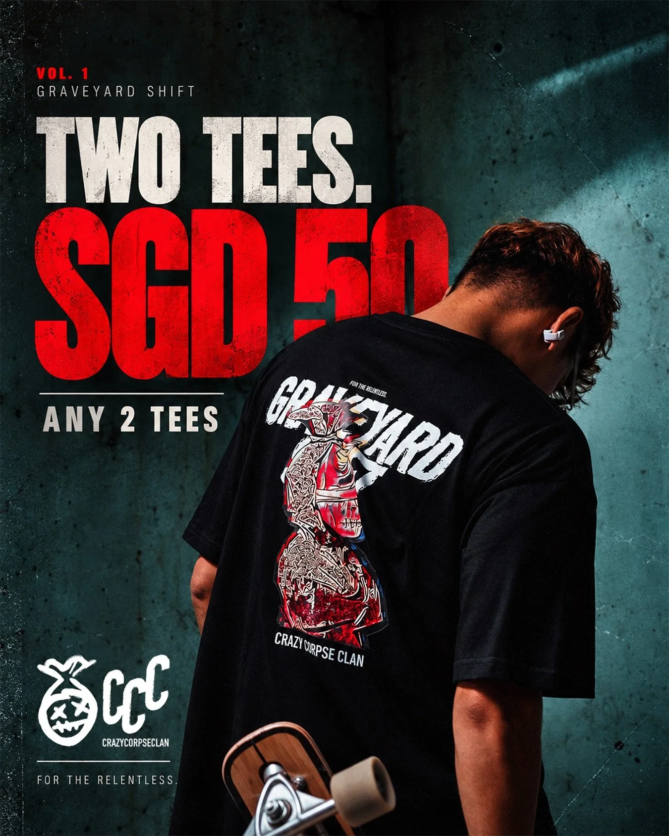 TWO TEES. SGD 50. 🪦

Pick any 2 tees for just SGD 50.

Mix them. Match them.
Wear one. Keep one.
Just don&rsquo;t sleep on it.

Use code GRAVE50 at checkout.

Offer ends 6 October.
For the Relentless.

Shop now. Link in bio.

#CrazyCorpseClan #Grave