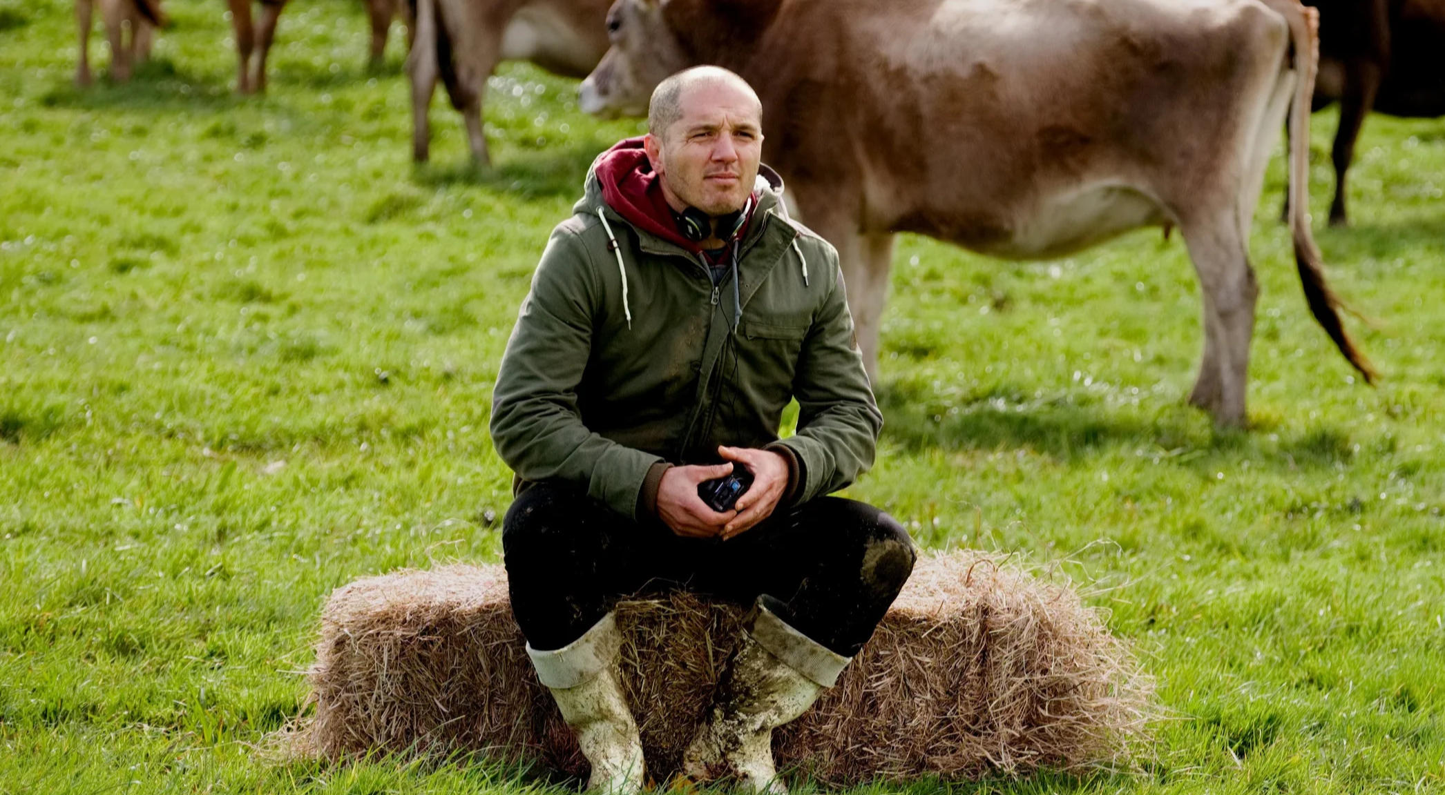 Hamish Bennett on the set of the film Bellbird.