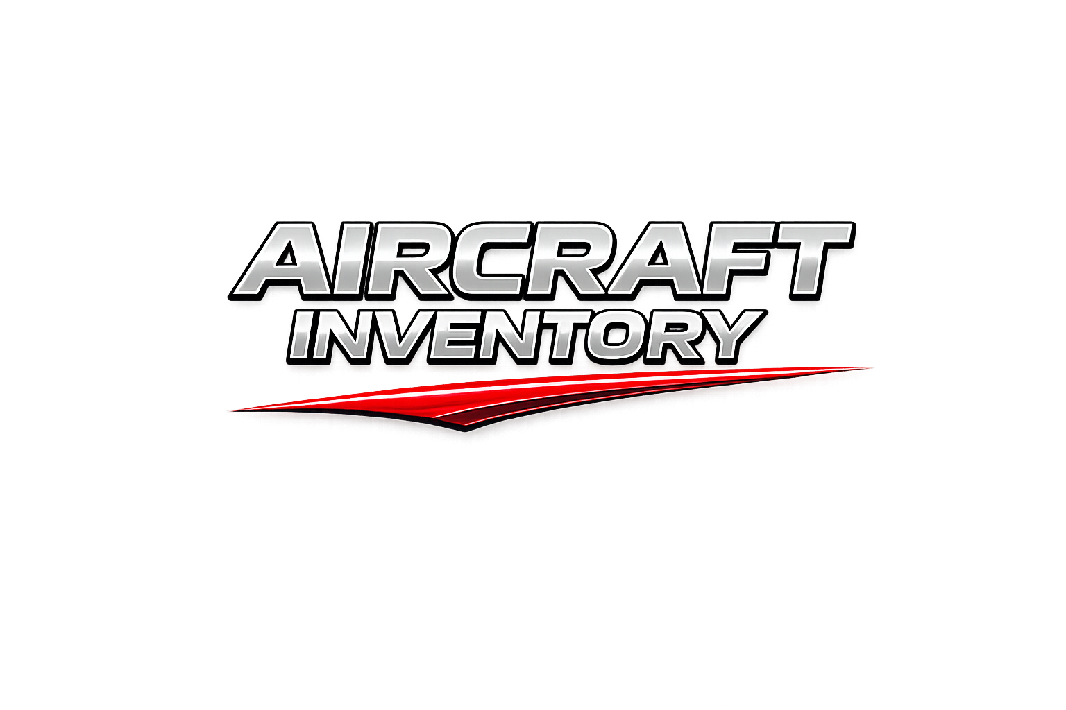 Logo for Aircraft Inventory featuring bold black and white text with a red swoosh underneath.