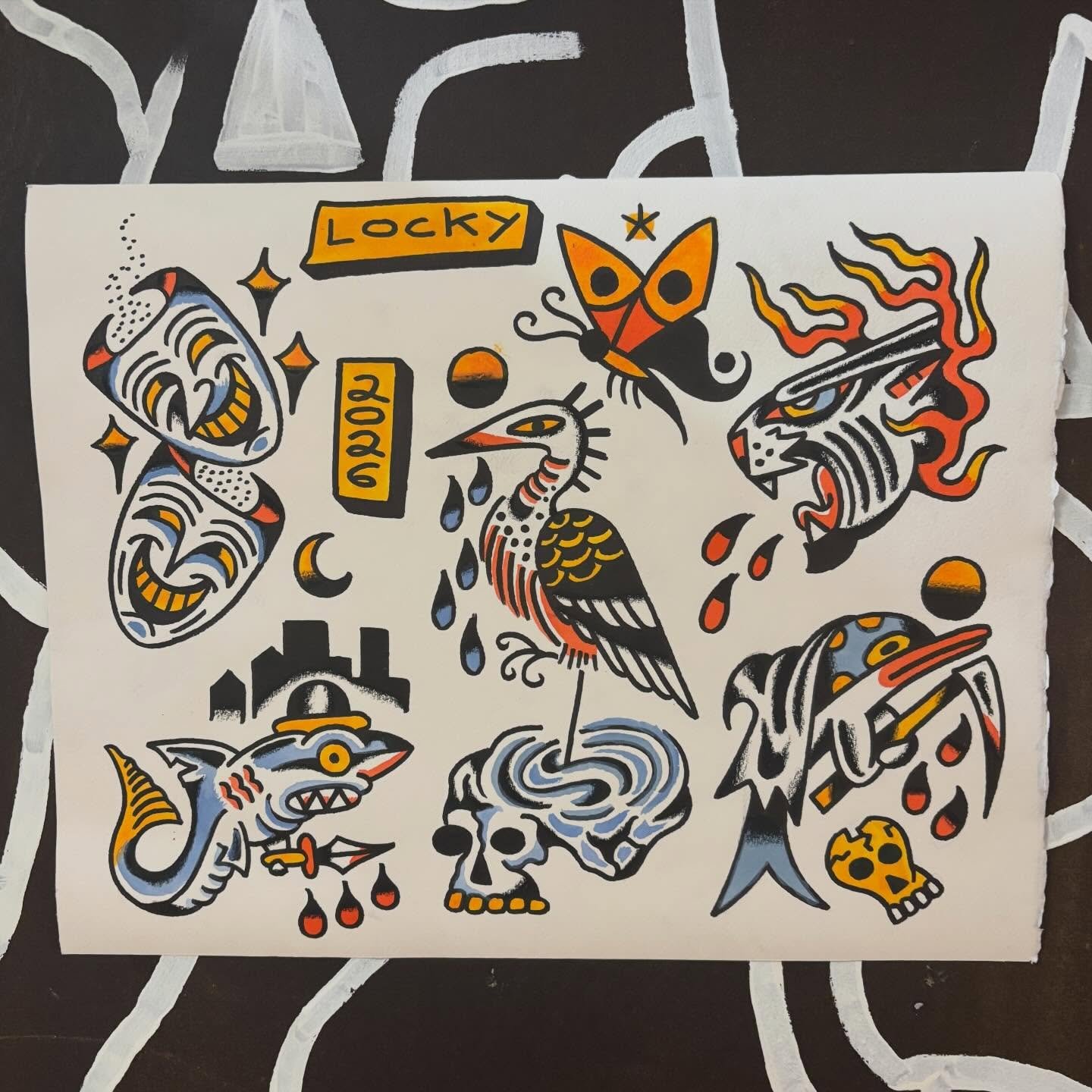 A couple of new sheets for the walls @superdeluxestudio 

Available to tattoo! 
Dm if you&rsquo;d like to get one