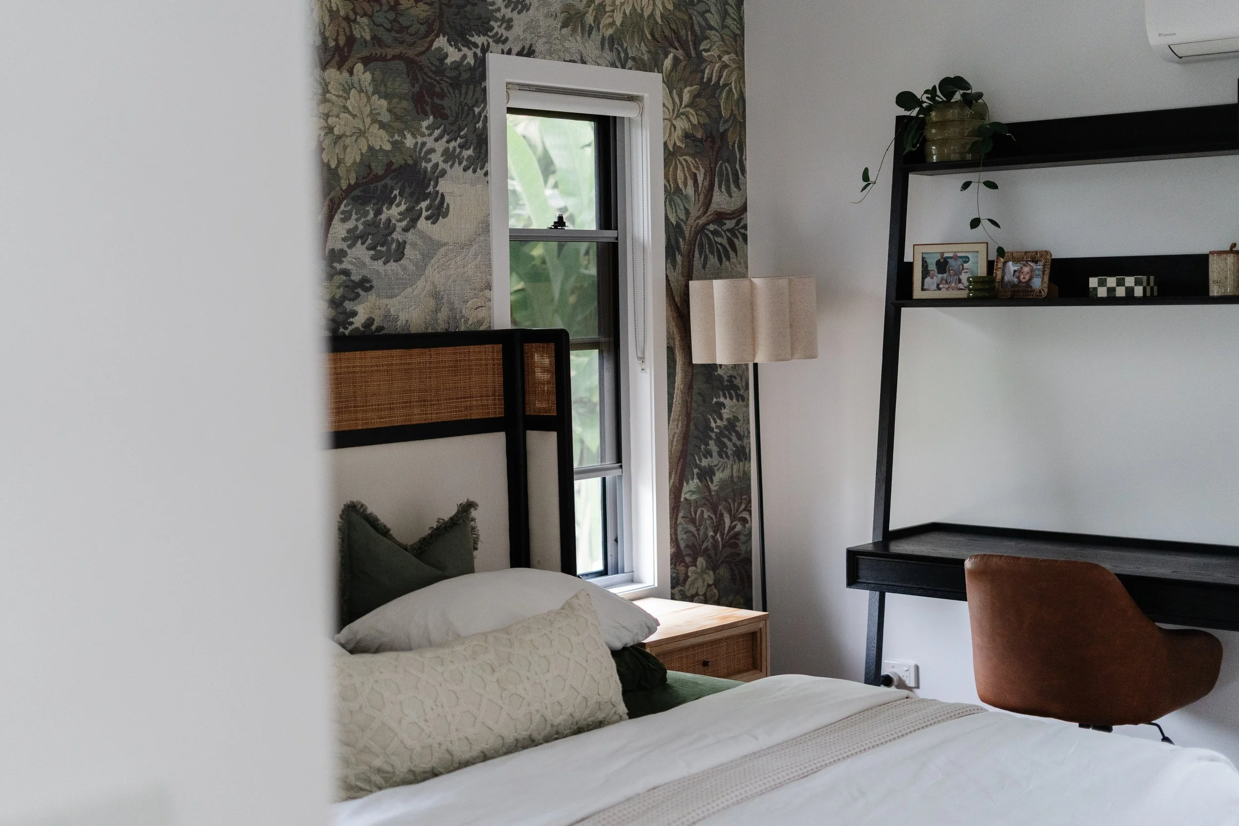 Vintage Tapestry Panoramic Mural in Sage Green -  bedroom