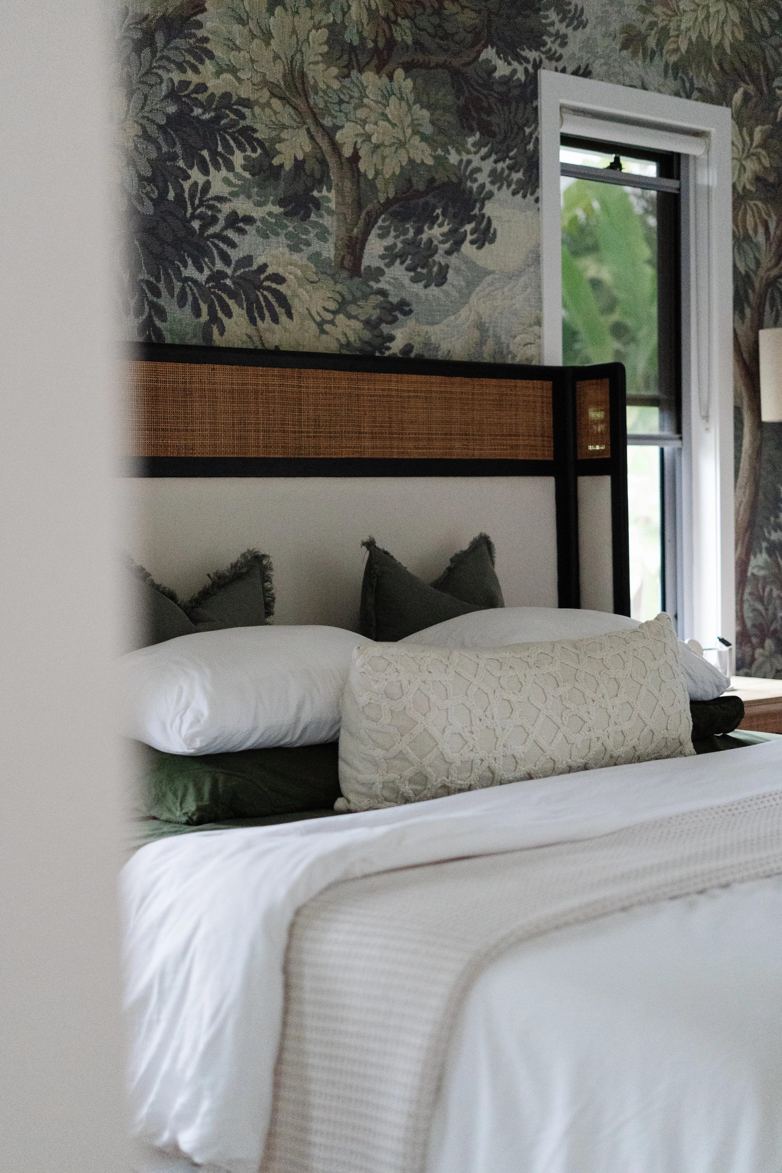 Vintage Tapestry Panoramic Mural in Sage Green - bedroom