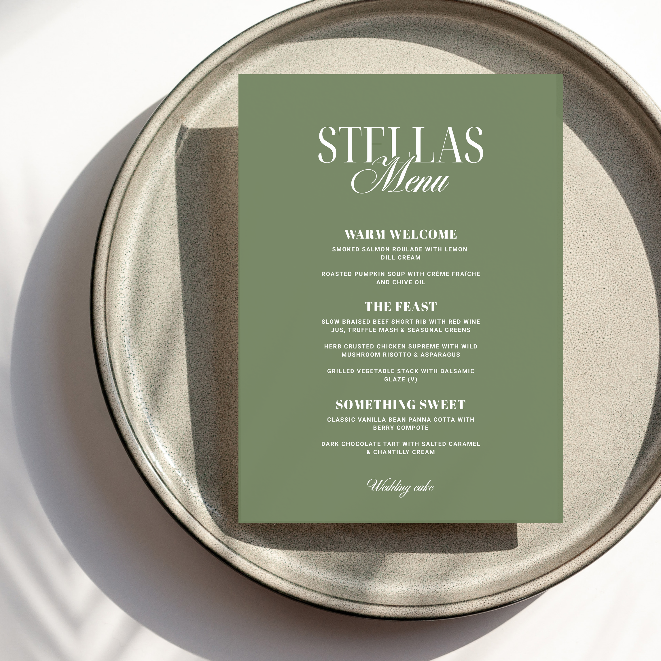 Country Club Wedding Menu