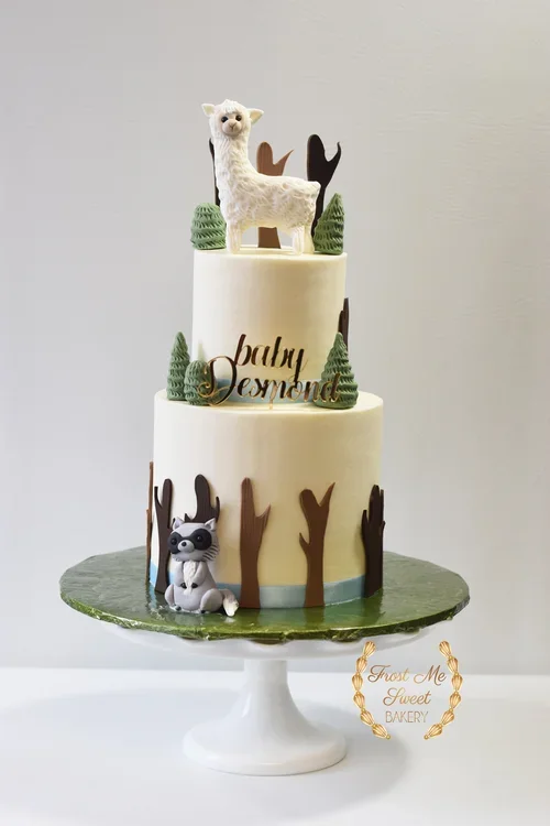 forest+cake Baby Shower cake llama racon.webp