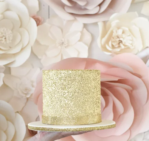 GOLD SEQUIN sMALL 1 TIER WEDDING CAKE.webp