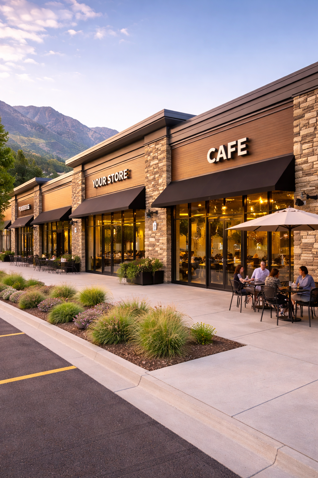 Out door cafe with window tint by Luxevue Utah's WIndow tint experts.