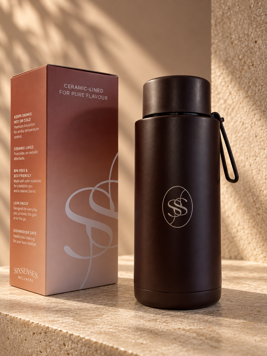 1L Ceramic lined Water Bottle - Chocolate Brown