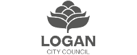 Logo of Logan City Council featuring a stylized flower or plant icon above the text.