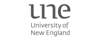 University of New England logo with the text 'UNE' and 'University of New England'