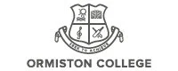 Ormiston College crest featuring a shield, a book, a torch, and a floral design with the college name below