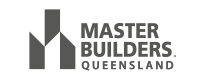 Logo for Master Builders Queensland featuring stylized house graphic and text