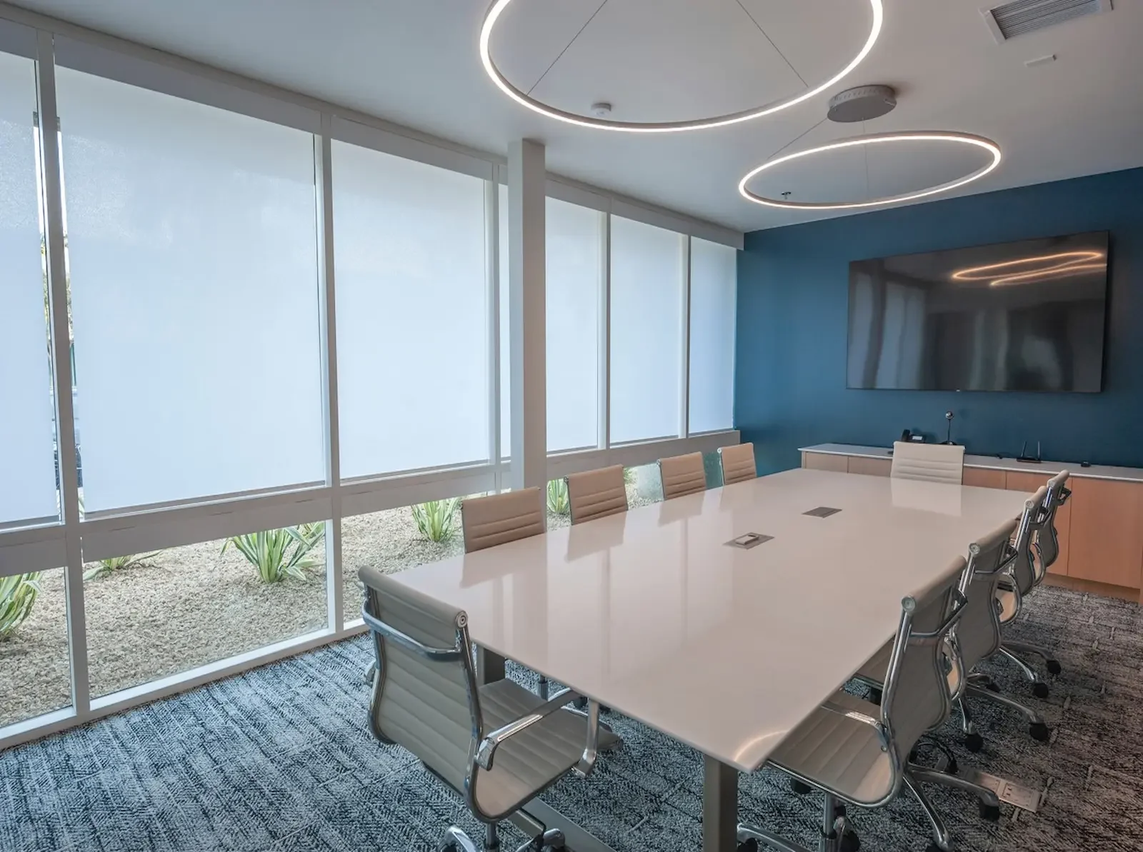 Commercial solar shades installed in a Nashville office conference room