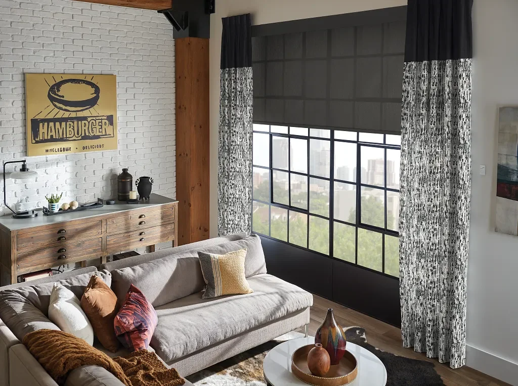 Solar shades paired with draperies to balance natural light and privacy