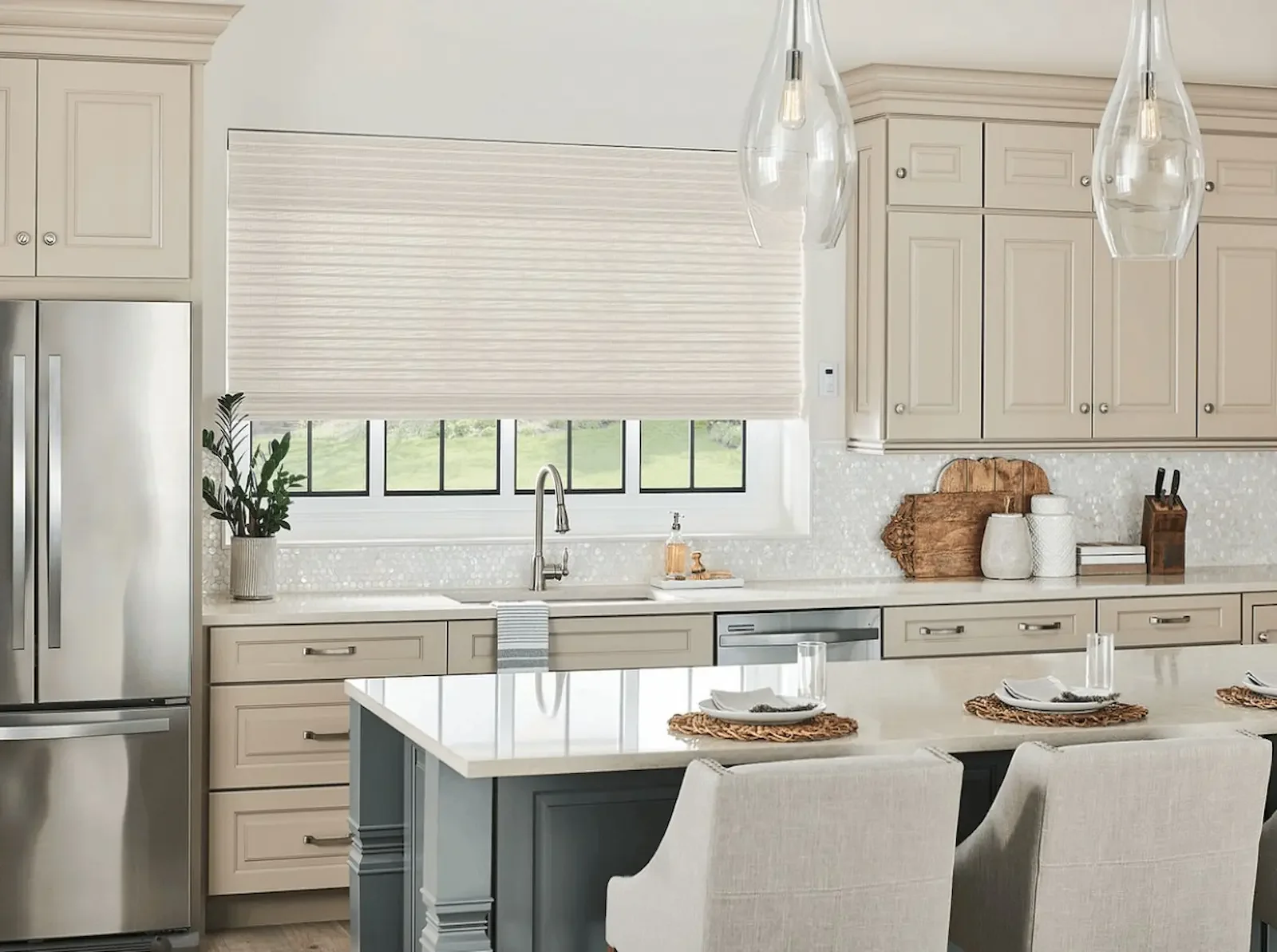 Inside-mount woven natural shades for a clean, tailored look