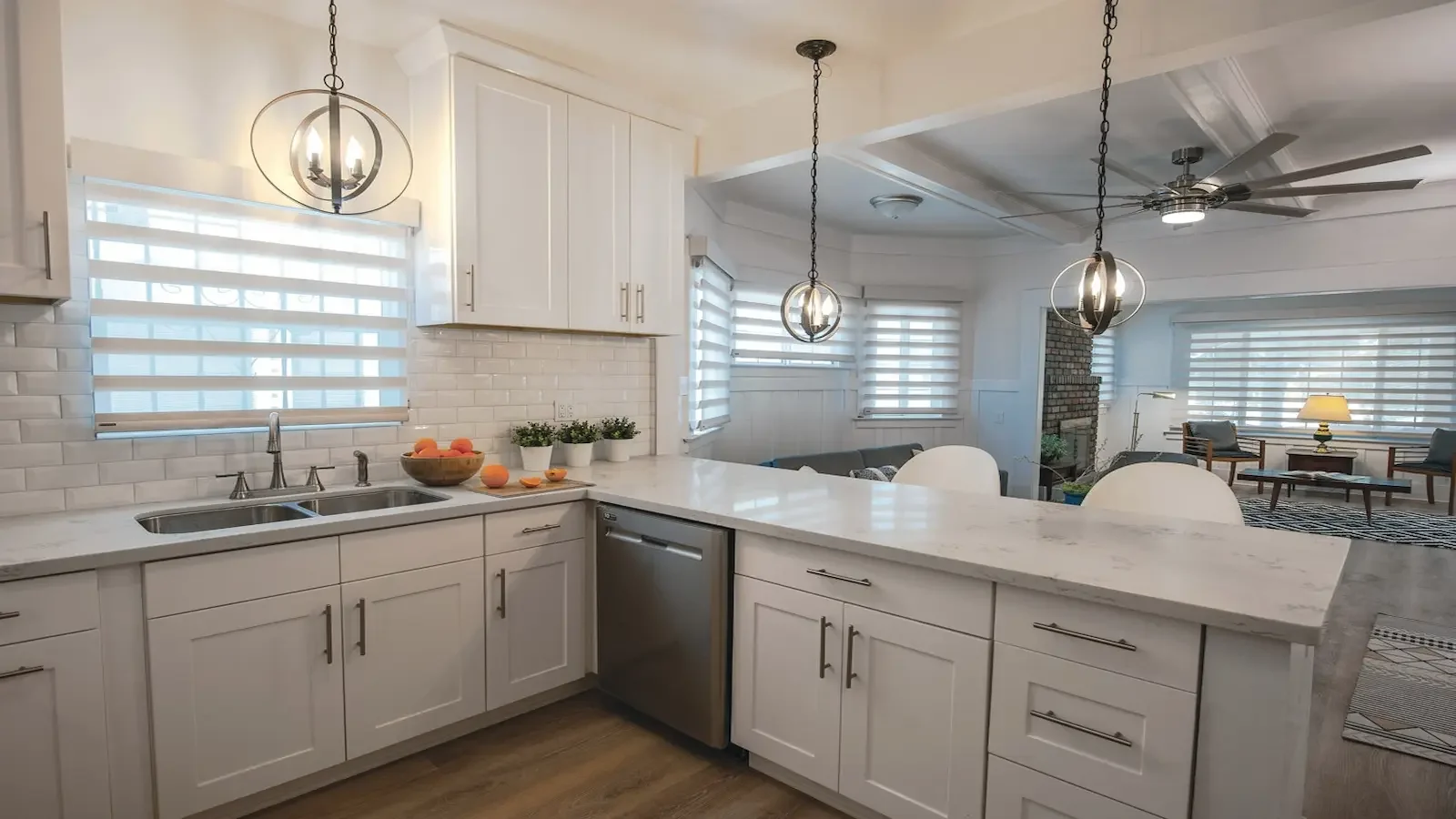 Light-filtering Norman sheer shades softly diffusing sunlight in a Nashville kitchen