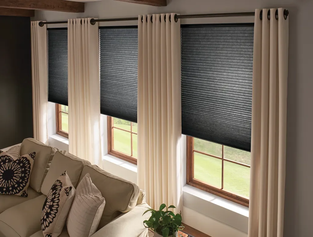 Simple grommet top panels adding contrast to dark shades
