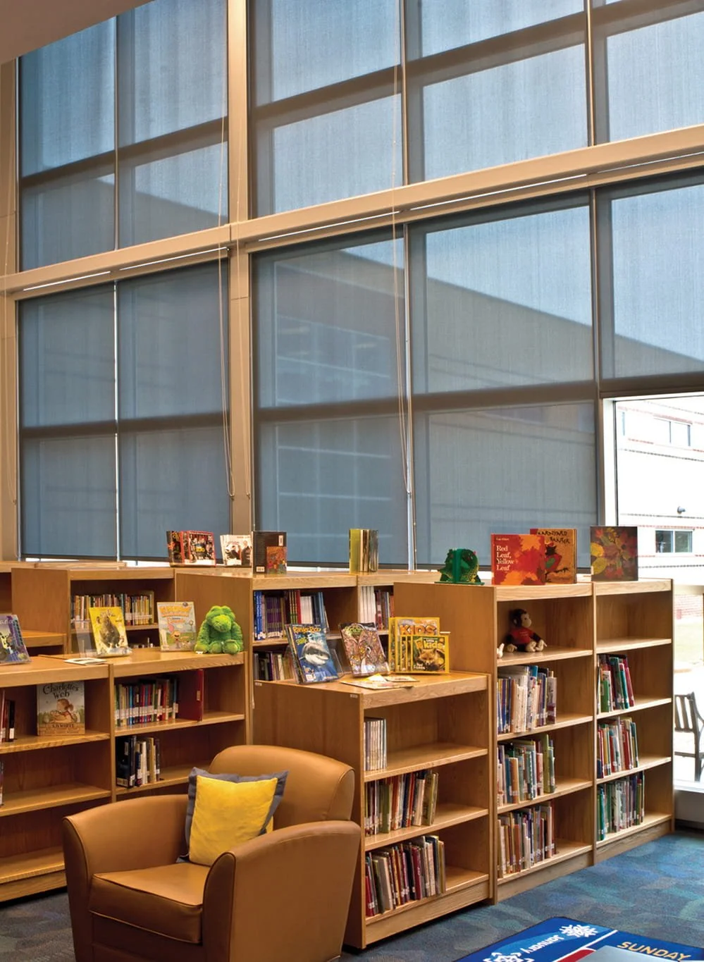 Solar shades reducing heat gain in a library