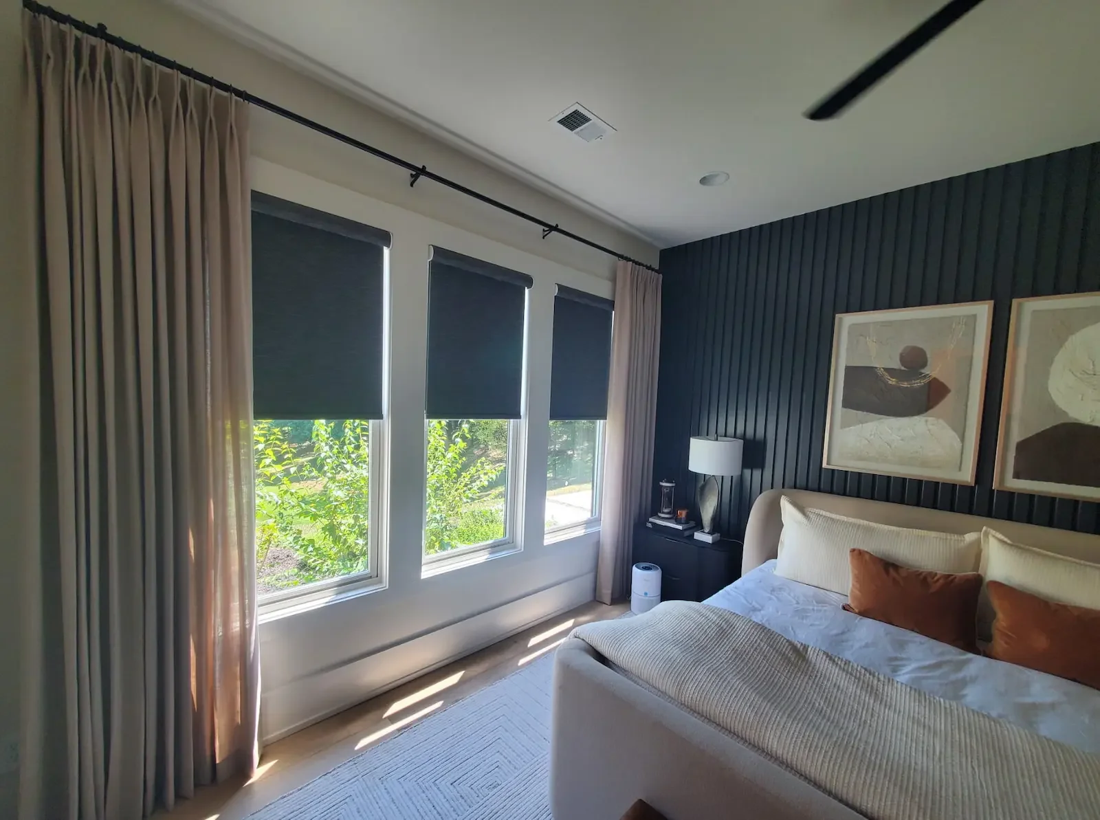 Pleated decorative panels adding softness and interest to a bedroom