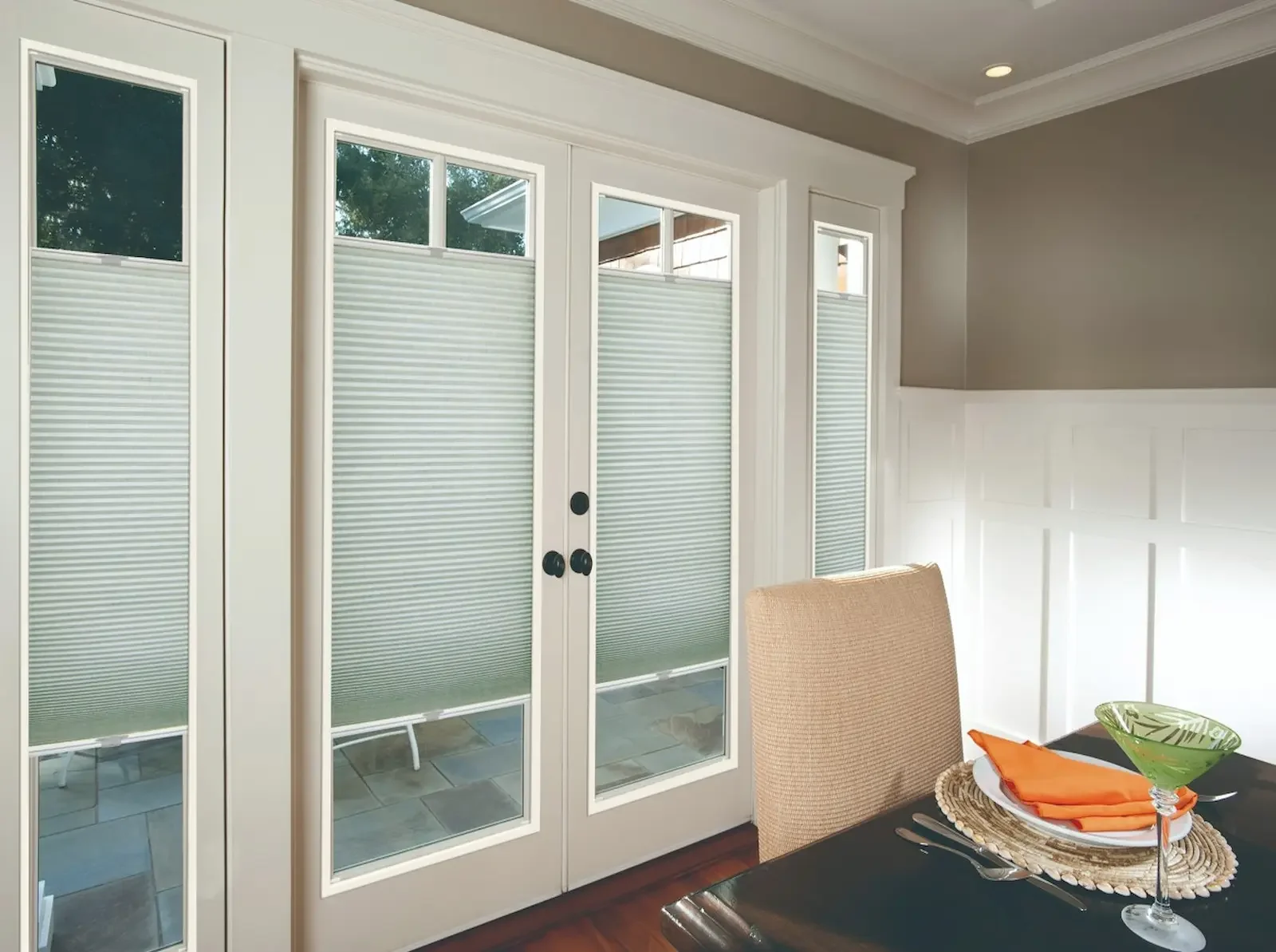 Norman SmartFit honeycomb shades on a low-profile door installation