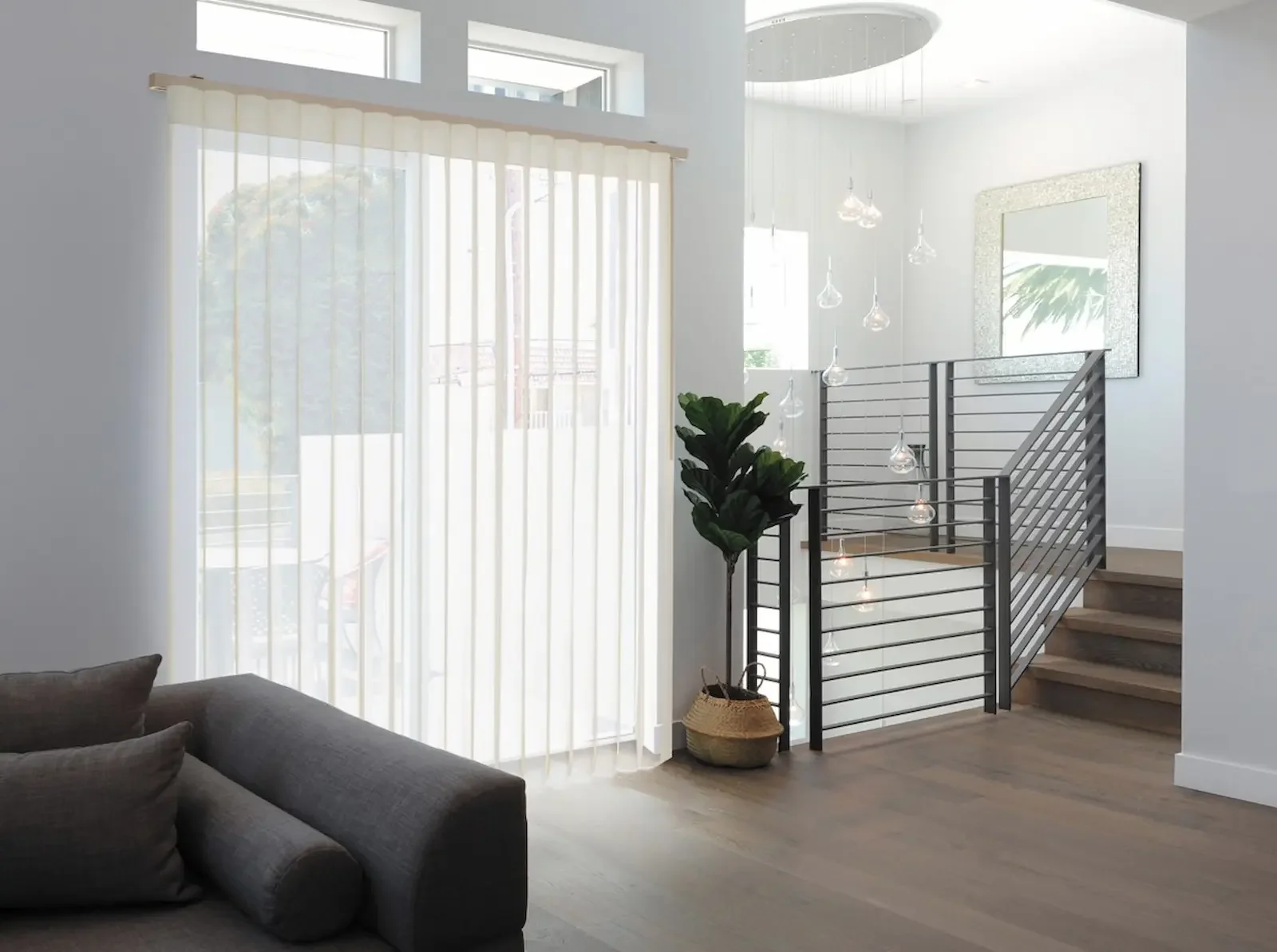 SmartDrape shades installed on patio doors in a contemporary home