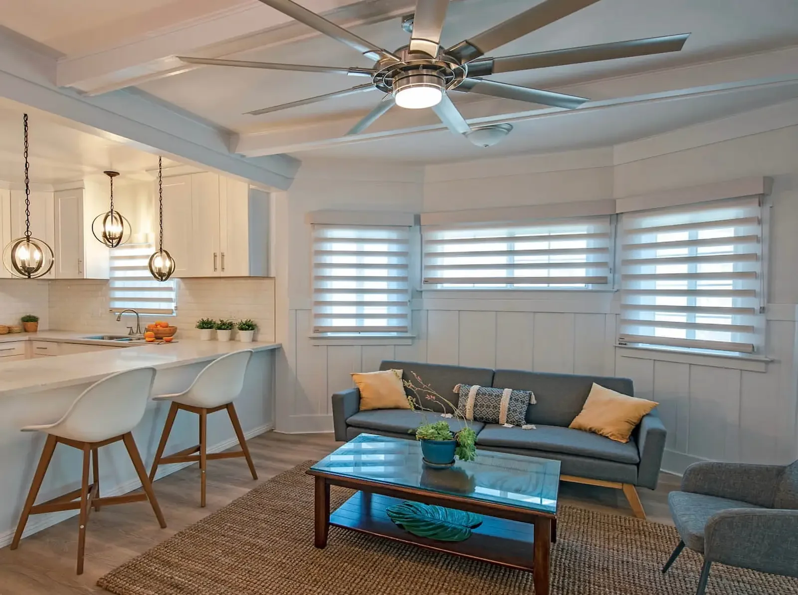 Norman sheer shades mounted above the trim to create added height