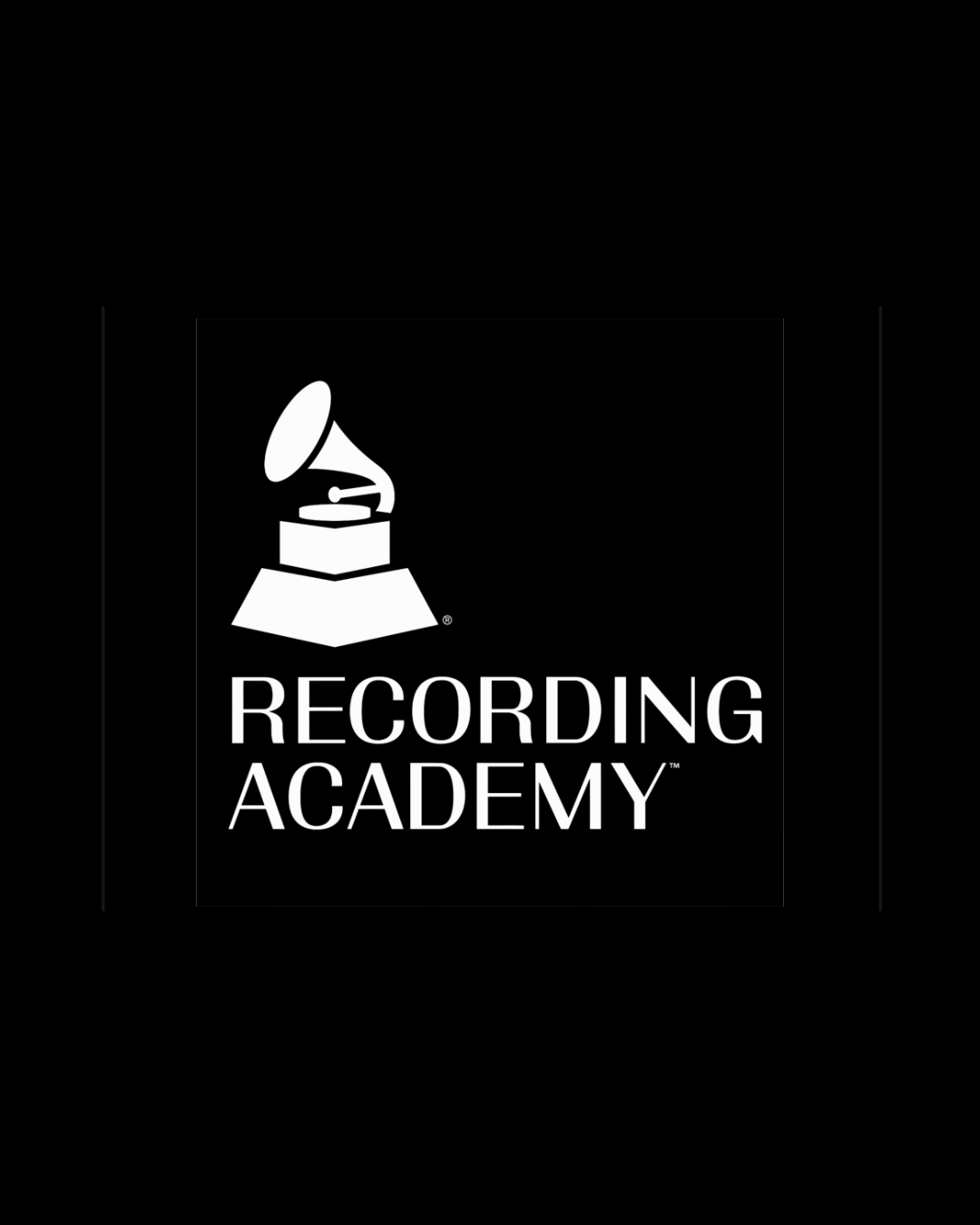 Black and white logo of the Recording Academy, featuring a gramophone icon and the words 'RECORDING ACADEMY'.