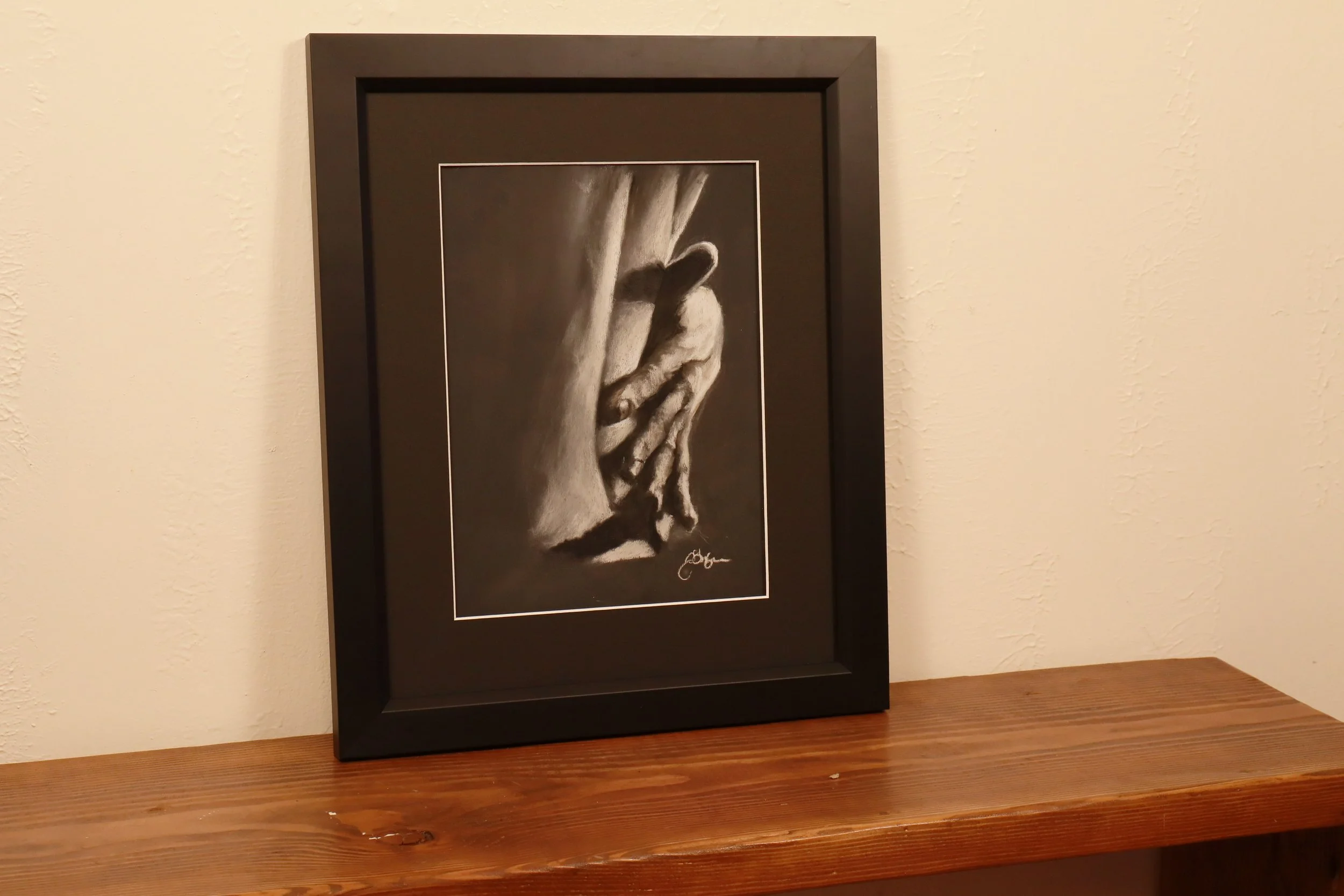 Glimpse, white pastel on black Pastelmat 9"x12"