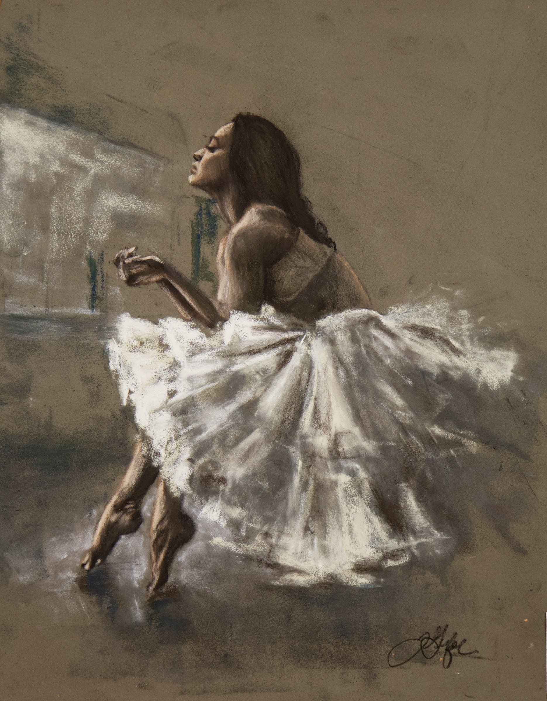 The Pause, soft pastels on 12"x16" Pastelmat