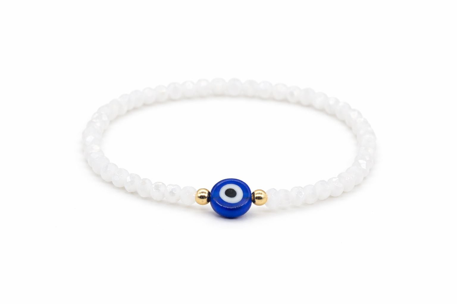 White beaded evil eye bracelet
