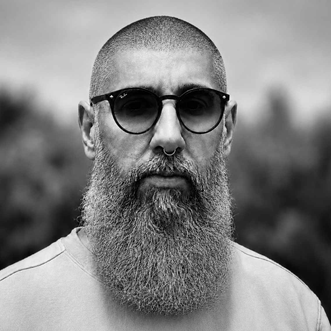 Un homme barbu avec des lunettes de soleil