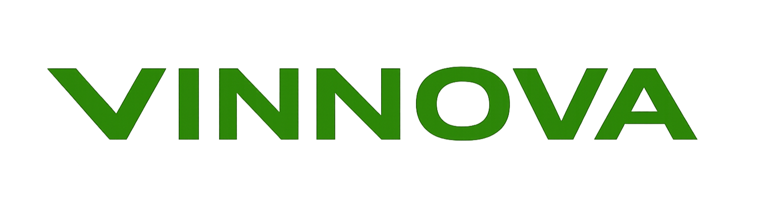 Texten "VINNOVA" i stora gröna bokstäver på svart bakgrund.