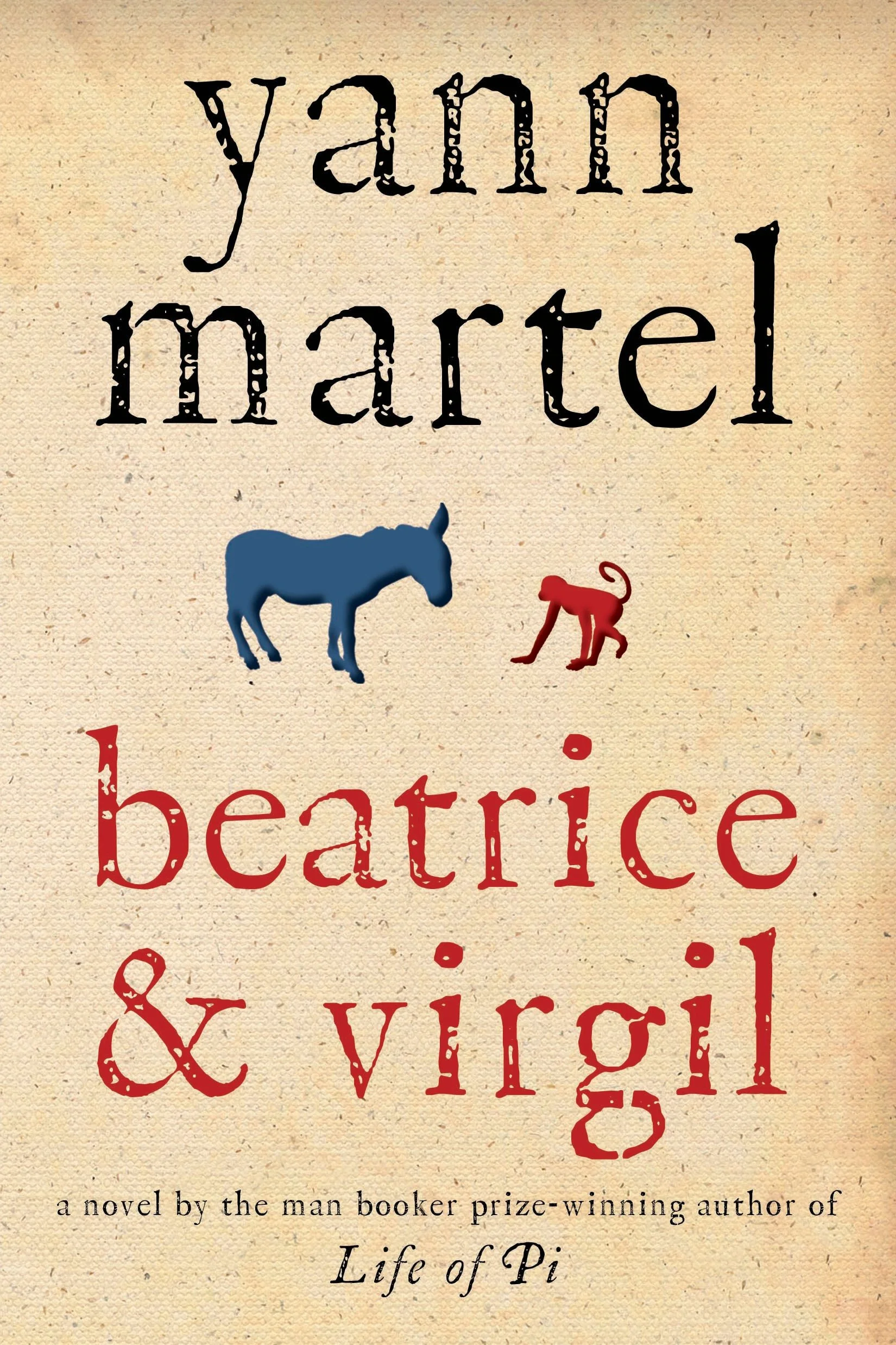 Cover of Beatrice and Virgil by Yann Martel, a novel exploring memory and the Holocaust, featuring minimal animal icons