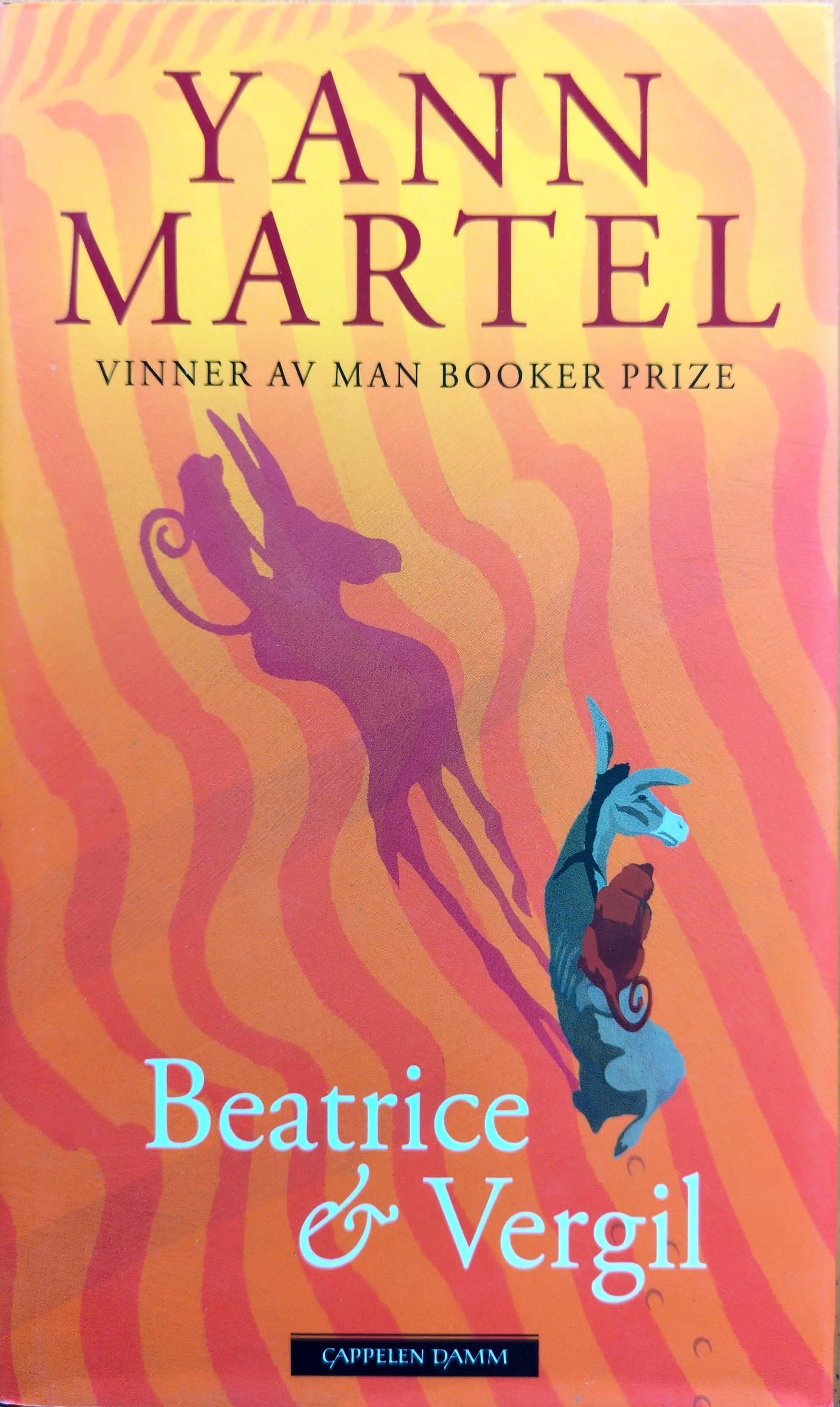 Cover of Beatrice and Virgil by Yann Martel, a novel exploring memory and the Holocaust, Norwegian edition