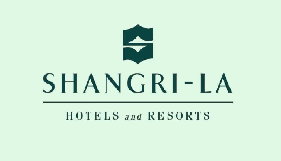 Logo for Shangri-La Hotels and Resorts on a light green background.