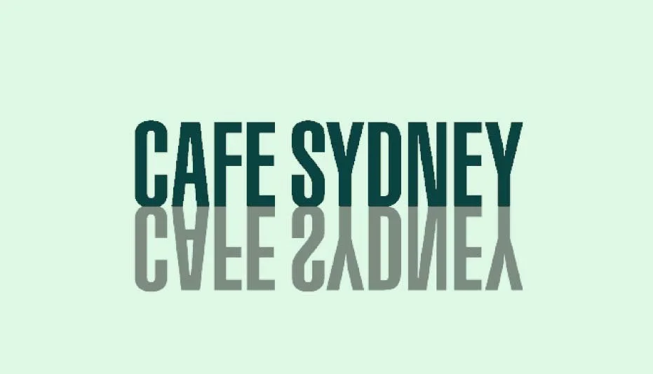 Logo for Cafe Sydney with reflection effect on a pale green background.