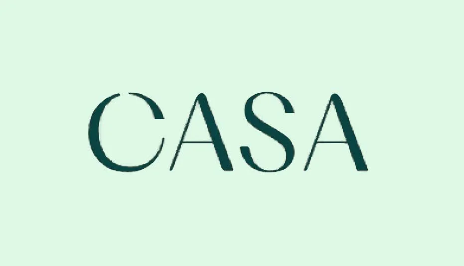 The word 'CASA' written in dark green on a light green background.