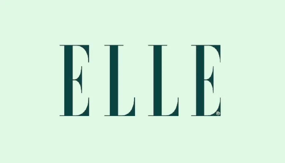 The word 'ELLE' written in large, black, stylized capital letters on a light green background.