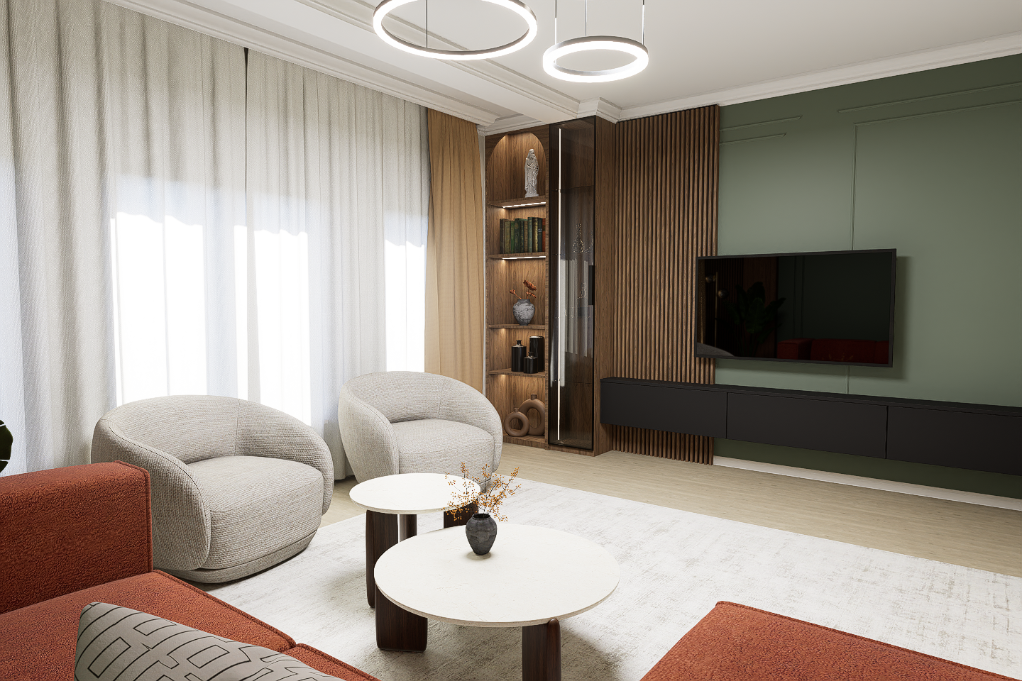 Design perete living verde olive