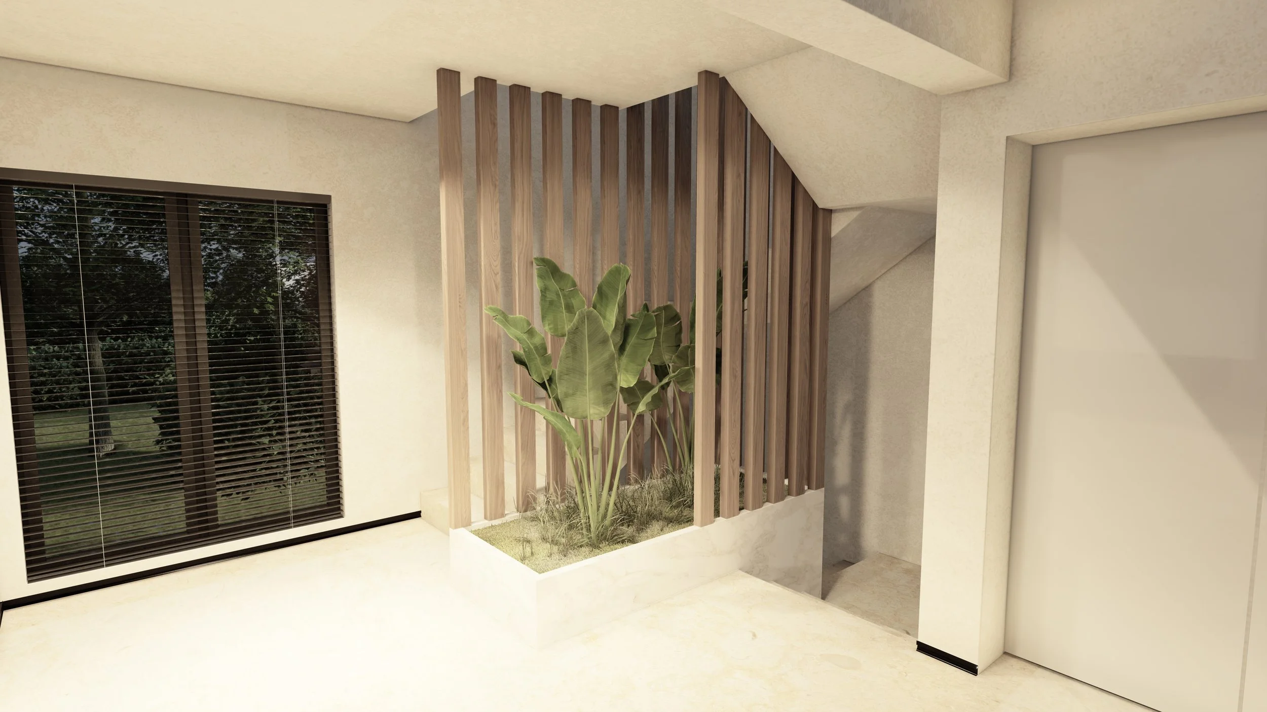 Scara cu riflaje si jardiniera plante