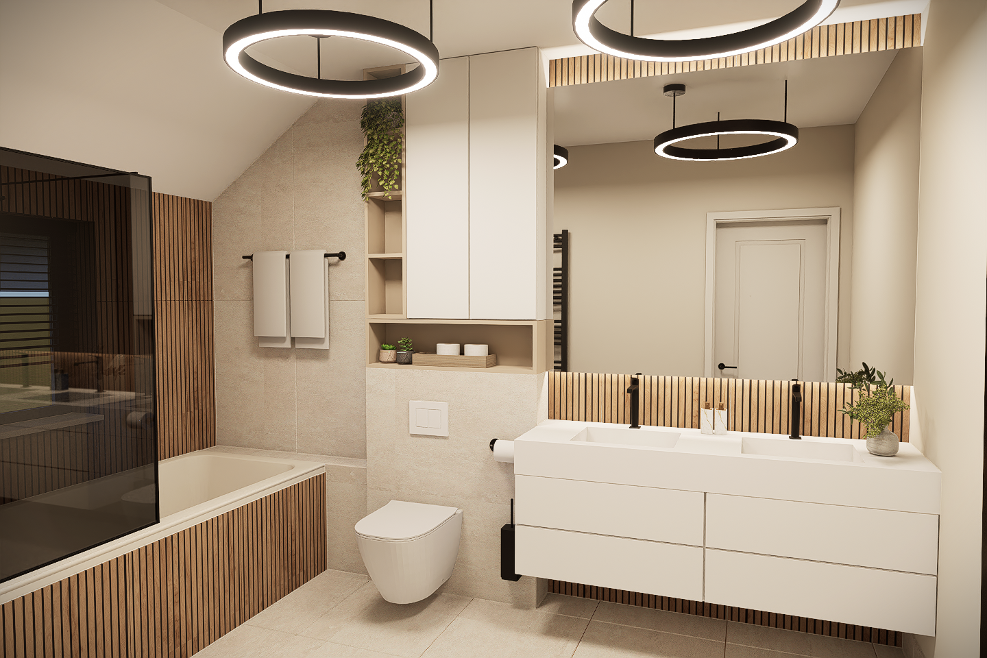 Baie cu lavoar dublu si cadă