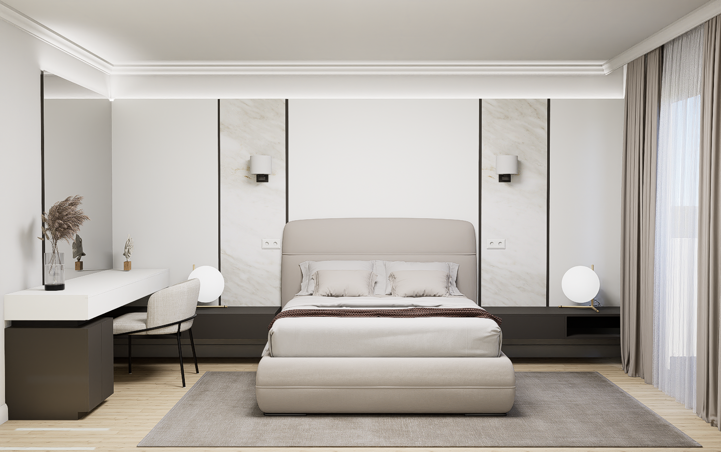 Dormitor matrimonial cu masa de make-up