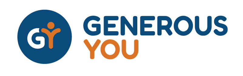 Logo with a blue circle containing a stylized G and a human figure, next to the words "Generous You" in blue and orange text.