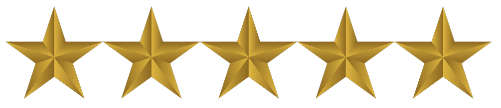 Seven gold stars with a 3D appearance on a black background.
