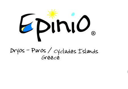 Logo for Epino, a travel company with a sun and water droplet design, mentioning Dryos - Paros / Cyclades Islands, Greece.