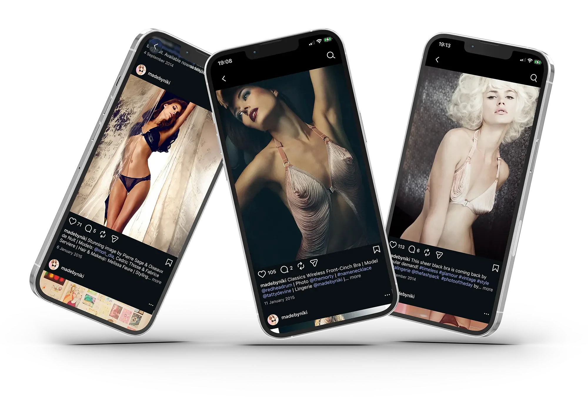 Fashion marketing social media assets from the Feel & String campaign