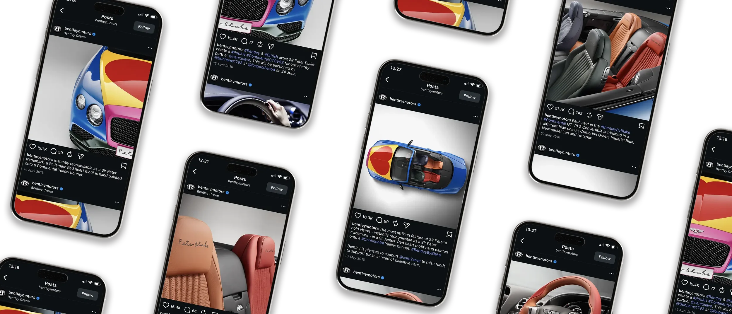 Facebook ads agency case study: Bentley x Peter Blake Meta and Instagram paid social campaign mockup
