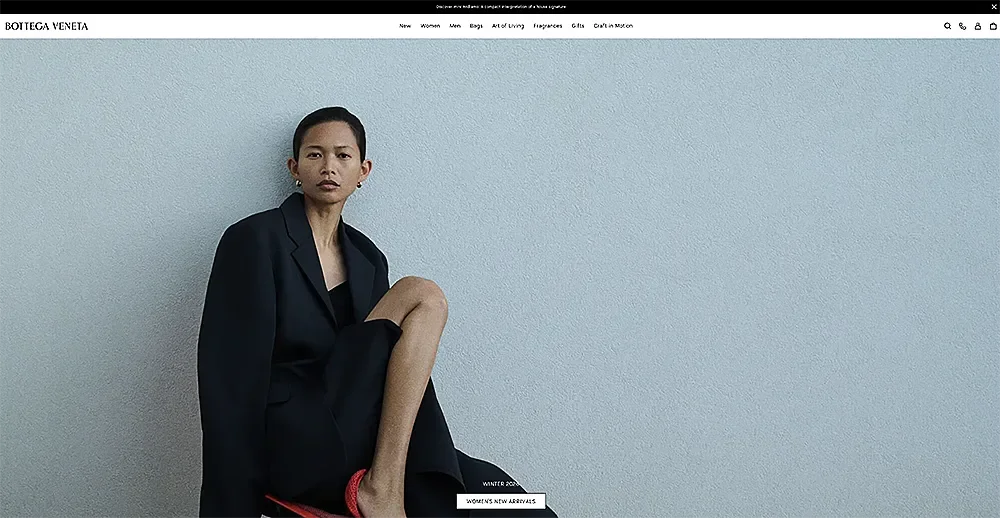 Luxury Digital Marketing Benchmark of 2,069 brands, by Affluent Audiences found Bottega Veneta is a rare example of a brand balancing authority, demand and machine readability to grow in a down market (screenshot, 30.8.26)