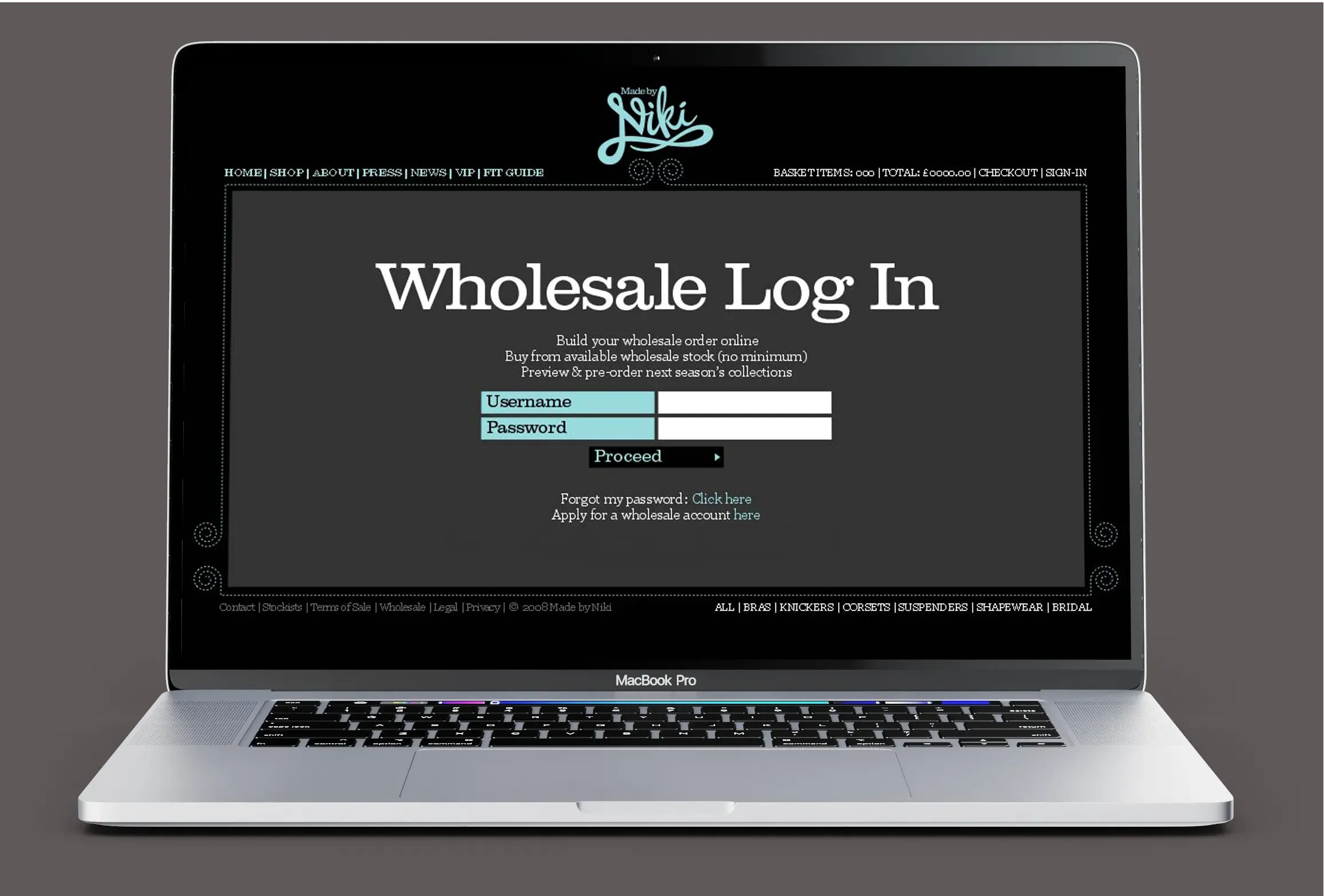 Almost Famous wholesale VIP e-commerce platform mockup for retail buyers