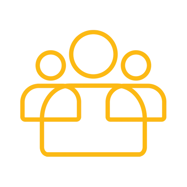 Icon depicting connected people representing market research and audience strategy